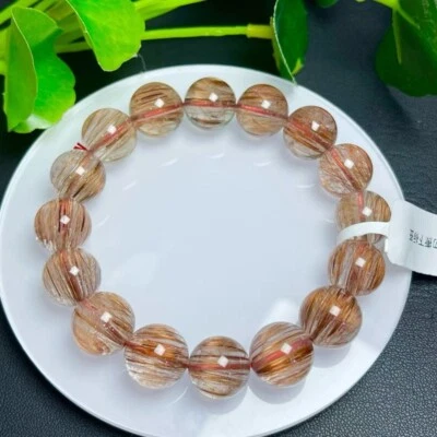 9mm Natural Rutilated Bead Bracelet Reiki Crystal Quartz Healing Decorate 1pc