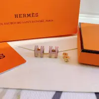 在飛比找蝦皮購物優惠-二手 HERMES 愛馬仕 琺瑯粉色耳釘