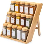 Bamboo Spice Rack Organizer for Kitchen Countertop (No Jars Included) – Sturdy 3