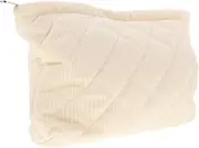 [LIFKOME] Beige Quilted Toiletry Bag Plush Checkered Makeup Pouch for Women Large Capacity Cosmetic Organizer for Travel Stylish Storage for Makeup Personal Items
