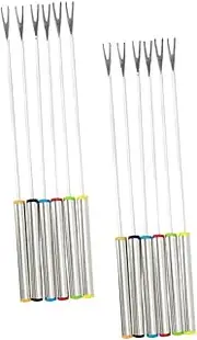 12pcs Stainless Steel Forks: 9.43 Inch Fondue Forks for Hot Pot and Outdoor Grilling - Heat-Resistant Color-Coded Metal Sticks for Cheese and Chocolate