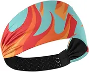 [Yoogain] Abstract Art Fire Red Blue Cooling tie Headband for Women Elastic Sweat Band for Women for Hiking Workouts Athletic Sports Hiking