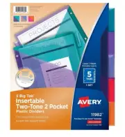 Avery Big Tab Insertable Plastic 2 Pocket Dividers for 3 Ring Binders, 24 Sets