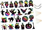 ibasenice 60Pcs Halloween Scratch Off Cards for DIY Scratch Paper with Styluses and Ribbons Decorations for Halloween Celebrations