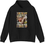 [Generic] Birthday Queen I Dont Get Older I Level Up High Heels Crown Lips Jewelry Womans Birthday Hoodie for Adults Hooded Neck Long Sleeve Pullover