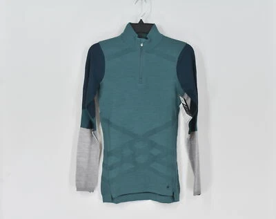 Women's Smartwool Intraknit Merino 200 Colorblock 1/4 Zip in Blue Spruce, Small