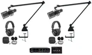 Rockville R-TRACK 2x2 2-Person Podcast Kit w/ RCM PRO Microphone+Boom+Headphones