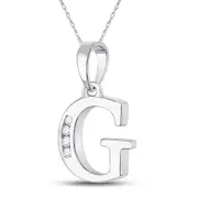 14k White Gold Round Diamond G Initial Letter Pendant 1/20 Cttw