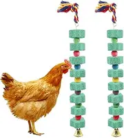 Oooct 2 Pack Large Chicken Chewing Toy, Chick Beak Grinding Calcium Stone with Bells, Chicken Cage Accessories, Cage Toys for Cockatiel Parakeet Parrot Budgies Rat Hamster Rabbit Bunny African Grey