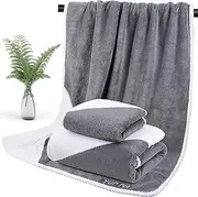 Bath Towels 2 Pack Highly Absorbent Quick Dry Bathroom Towel Set Ultra-Soft Face Towels for Bathrooms, Hotel, Kitchen, Gym, and Spa（Grey White）