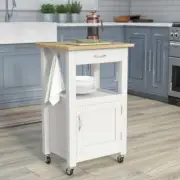 White Natural Top Kitchen Cart Rolling Storage Cabinet Prep Table Utility Shelf