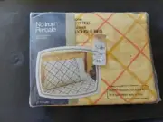Vtg JC Penney No Iron Percal Double Bed Fitted Yellow Checked Sheet NOS