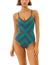 Biliblond Onepiece Arava Stripes in Navy Green Lurex at Nordstrom, Size Large