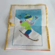 Hand Painted Needlepoint Pattern Canvas Boy Skiing Ski Scarf Blue Sky