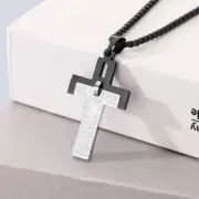 Black Religion Stainless Steel Scripture Cross Pendant Necklace Mens Gifts 24''