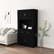 Dining Storage Highboard Black Engineered Wood