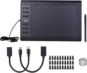 Labymos 10x6 Inch Professional Graphics Drawing Tablet 12 Express Keys with 8192 Levels Battery-Free Stylus/30pcs Nibs/Pen Clip/2pcs OTG Cable Support PC/Laptop Connection Compatible with Windows Mac