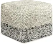 SIMPLIHOME Macie Boho Square Woven Outdoor/Indoor Pouf in Grey and White Recycled PET Polyester for The Living Room, Bedroom and Kids Room