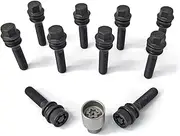 HR H&R B1455107SET Bolt Set Round-Head with Movable Cone R14 M14x1.50-Length 51mm-Black-10 pcs. (e.g. Compatible with Porsche, T5, VW Touareg) -incl. Wheel-Locks