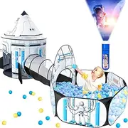 Kids Ball Pit for Play Tent： 3PC Baby Gifts with Roar Button and Projection Flashlight, Kids Play Tents and Crawl Tunnel for Toddlers, Pop Up Playhouse Toys for Baby Indoor Outdoor Games (White)
