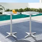 2 PCS Foldable Outdoor Bar Table Adjustable Leg Base With Stainless Steel Top