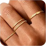 [FAONDU] Stackable Gold Rings for Women Non Tarnish Thin Simple 14K Gold Plated Stacking Rings Set Dainty Pinky Thumb Ring Band Wedding Promise Engagement Jewelry Size 6 7 8 9 10