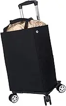 MetieFasia Grocery Shopping Cart Hand Pulled Cart Carrier Trailer Insulated Interior Grocery Trolley Bag Rolling Tote for Summer Winter, Black