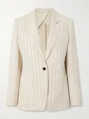 [Max Mara] Max Mara - Micron Pinstriped Linen And Cotton-blend Blazer - White - UK 14 UK 14 White