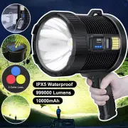 999000LM LED Handheld Flashlight 4-Colors Rechargeable Camping Hunting Spotlight