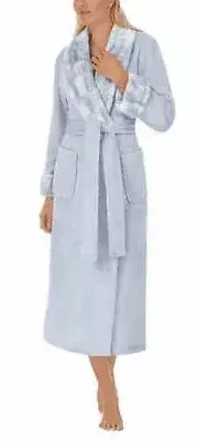Carole Hochman Women's Long Plush Wrap Robe with Patch Pockets, (Blue, X-Large)