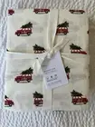 NWT Pottery Barn WOODY CAR Organic Percale Full Sheet Set Vintage Christmas