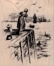 Mounted Rubber Stamp, Sea Scene, Dock Scene, Water Scene, Ocean, Boats