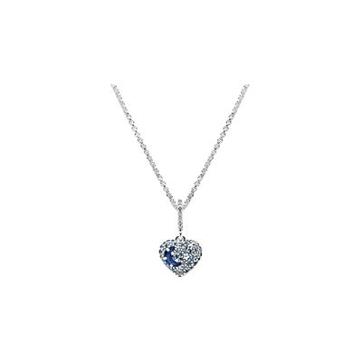 (W) Pandora Sparkling Blue Moon & Stars Heart Necklace Sterling Silver Blue