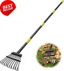 150cm Heavy Duty Garden Rake, 11 Metal Tines, Adjustable Handle