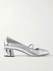 [Jimmy Choo] Jimmy Choo - Elisa 45 Embellished Metallic Leather Mary Jane Pumps - Silver - IT38.5 IT 38.5 Silver