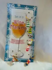 Set of 6 Christmas Wine Glass Charms Pendant Drink Markers, Santa, Tree Snow Man