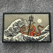 JAPANESE WAVE RISING SUN TRIDENT/ OCTOPUS American Hook and Loop Morale Patch