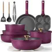 19pcs Pots and Pans Set, Nonstick Cookware Set Detachable Handle, Induction K...
