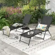 Costway2 Piece Patio Folding Chaise Lounge Chairs with 6-Level Backrest-Black