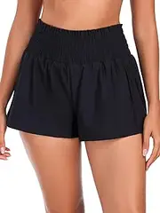 [Colloyes] Women's High Waisted Board Shorts Quick Dry Swim Shorts with Boxer Liner Pockets