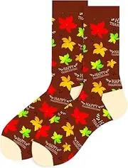 [Oxtxuzdm] Thanksgiving Socks for Women Men Colorful Autumn Maple Leaf Pumpkin Turkey Patterns Socks for Holiday or Everyday Wear