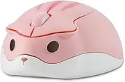 Cute Animal Hamster Shape Wireless Silent Mouse Cartoon Mini Portable Travel Mute 1200DPI Novelty Optical Unique Small Cordless Quiet Mice for Computer Laptop PC for Kids Gift (1 Pack-Pink)