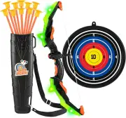 LED Bow and Arrow Set with Suction Cup Arrows, Target & Quiver for Kids