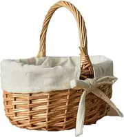 WUISOLQP Wood Baskets Stylish And Picnic With Bow Wicker Bamboo Baskets Mini Woven Baskets And Solution Handheld Floral And