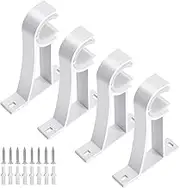 Curtain Rod Holders, Curtain Rod Bracket Set of 4 Rod Brackets White Heavy Duty Single Drapery Rod Holder with Screws, Curtain Holders Hooks for Wall Curtain Brackets for 1-1.2 Inch Curtain Rod