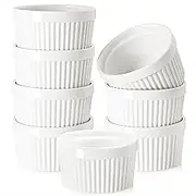 Ramekin Bowls,WERTIOO 8 PCS Bakeware Set for Baking and Cooking, Oven Safe Sleek Porcelain Colorful Ramikins for Pudding, Creme Brulee, Custard Cups and Souffle Small Instant Table Tray 6 OZ White