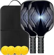 Carbon Fiber Pickleball Paddle, Pickleball Paddles Set of 2, Pickle Ball Set, Honeycomb Core Ergonomic Handle, Spiral Design, Sweat-Absorbent and Comfortable, 4 Pickleball Balls and 1 Storage Bag
