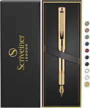Scriveiner Gold Luxury Fountain Pen (Fine) - Award Winning - Heavy Pocket Pen, 22K Gold, German Nib & Converter, Nice Gift Pens for Men & Women