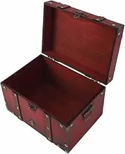 [Cryfokt] Vintage Wooden Storage Box, Large Exquisite Container with Lock, Wooden Treasure Chest Box for Jewelry, Antique Decorative Treasure Chest, Large Exquisite Storage (Red Coded Lock)