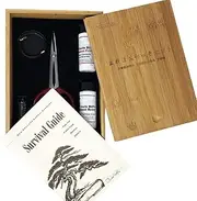 Bonsai Tree Starter Tool Kit in Bamboo Box by Tinyroots. Anti-Intimidation Starter Kit includes 101 Bonsai Tips Book Butterfly Shears MicroTotal Micronutrient Supplement Fertilizer Aluminum Wire Mudman Figurine & Gorgeous Bamboo Storage Box